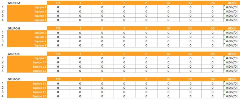 Plantilla Excel Para Torneo De 16 Equipos Llaves, Diagrama | COMPETIZE