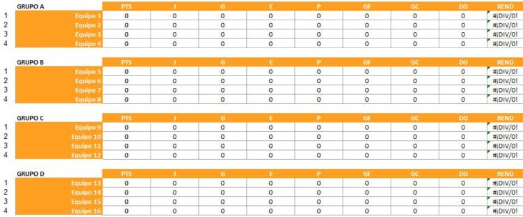 Plantilla Excel para torneo de 16 equipos ✓ Llaves, diagrama • COMPETIZE