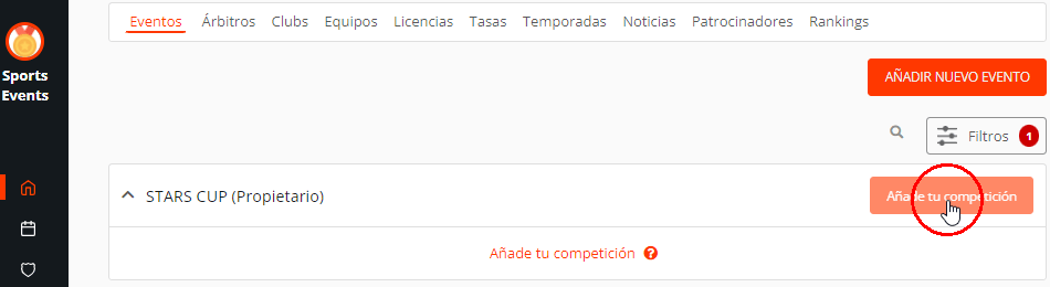 Añadir una competición a un evento deportivo, torneo o liga