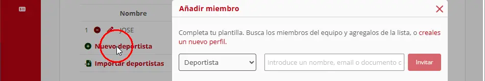 Añadir un deportista nuevo al formulario de inscripción en una competición