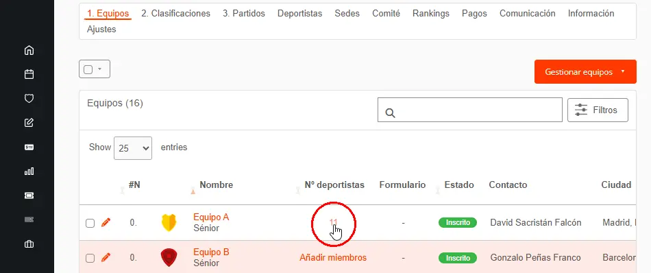 Añadir deportistas de equipos en competiciones