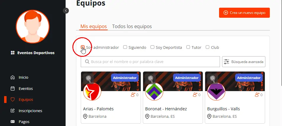 Añadir deportistas a equipos en la plantilla de jugadores