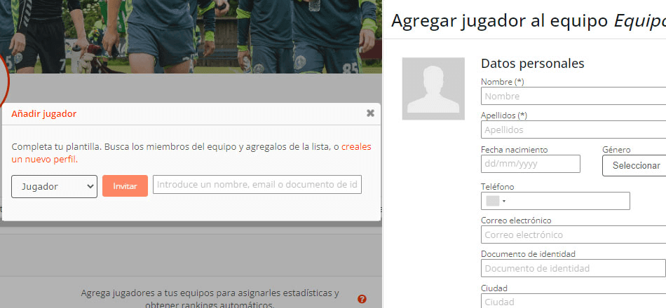 Añadir jugador a la plantilla de un equipo o club