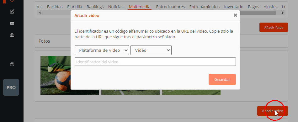 Añadir videos y hacer streaming de partidos deportivos