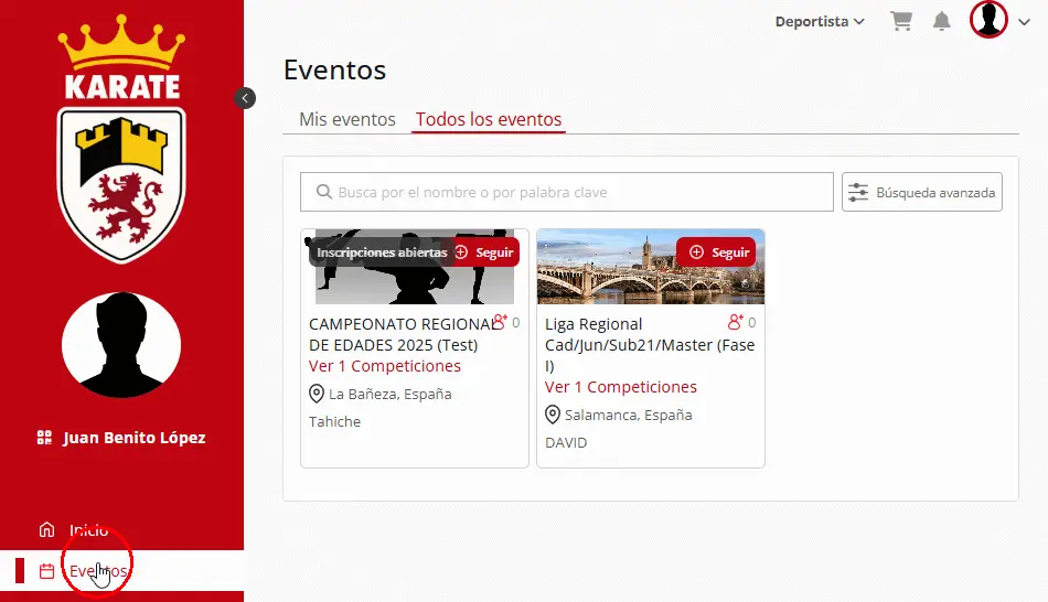 Competiciones de deportes individuales con inscripciones abiertas