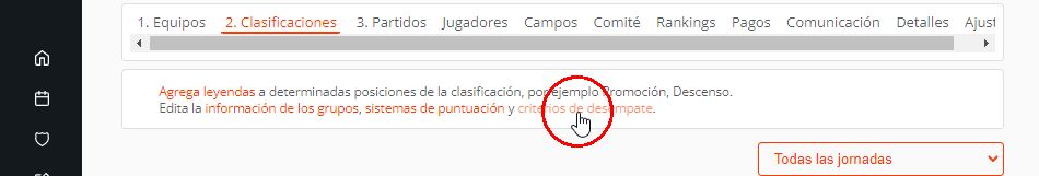 Criterios de desempate en la tabla de clasificaciones