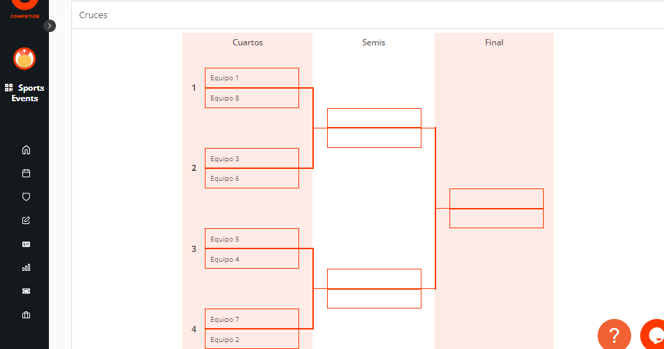 Cuadro de eliminatorias y editar los cruces de torneos