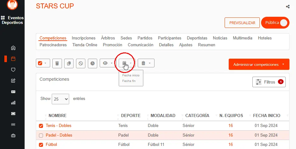 Editar múltiples competiciones de un torneo o liga