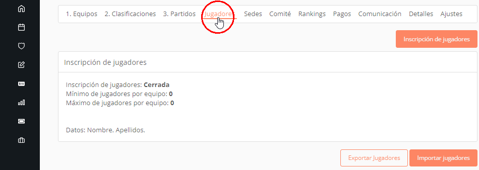 Exportar, importar, inscribir jugadores en un torneo o liga