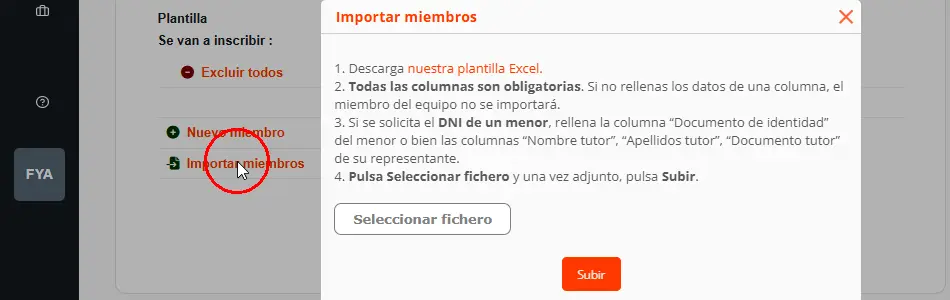 Importar deportistas, entrenadores, colaboradores, delegados