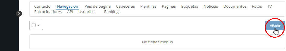 Navegación en la página web para torneos y ligas