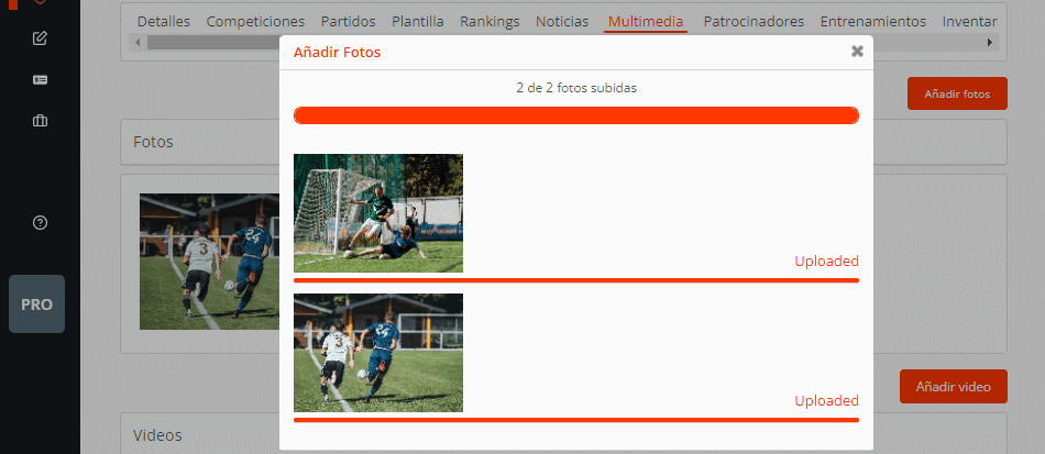 Subir fotos a torneos, ligas y campeonatos