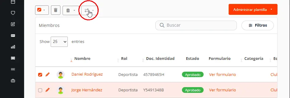 Transferir deportistas entre equipos de un club deportivo
