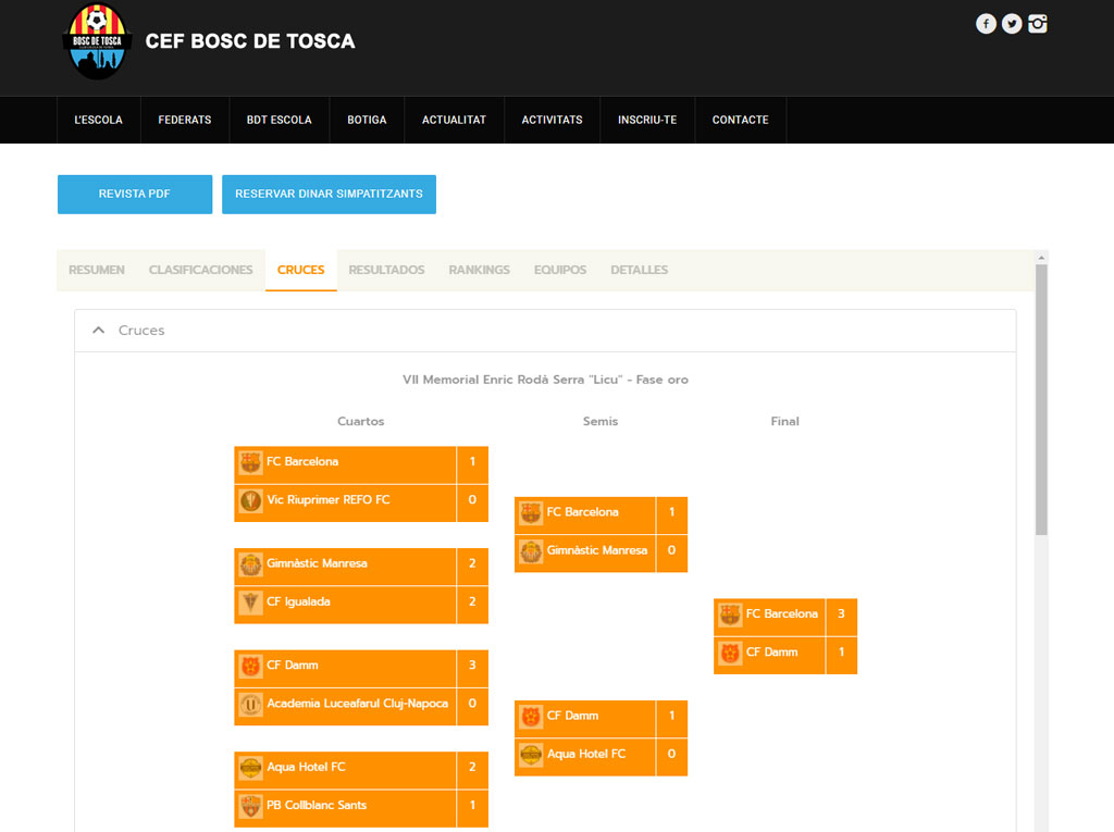 Integración de partidos y resultados en la web del torneo